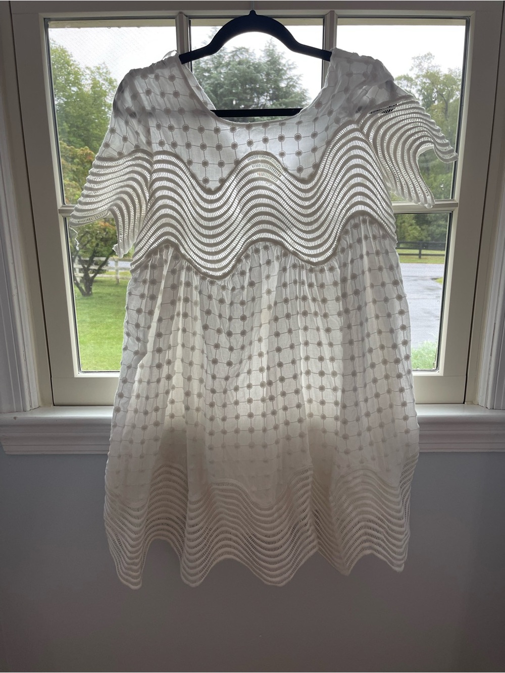 Stylestalker White Eyelet Mini Dress with Scallop Overlay